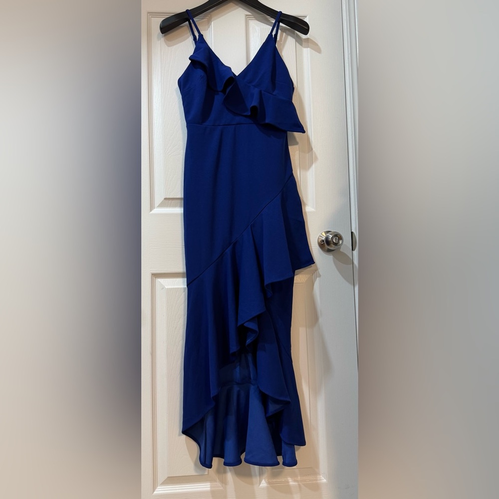 L'ATISTE Royal Blue High-Low Ruffle Dress